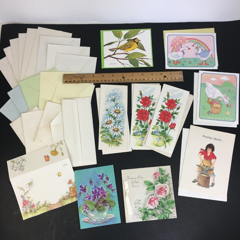 Random Lot 10 Vintage Paper Greeting Cards Unused w Extra Empty Envelopes READ